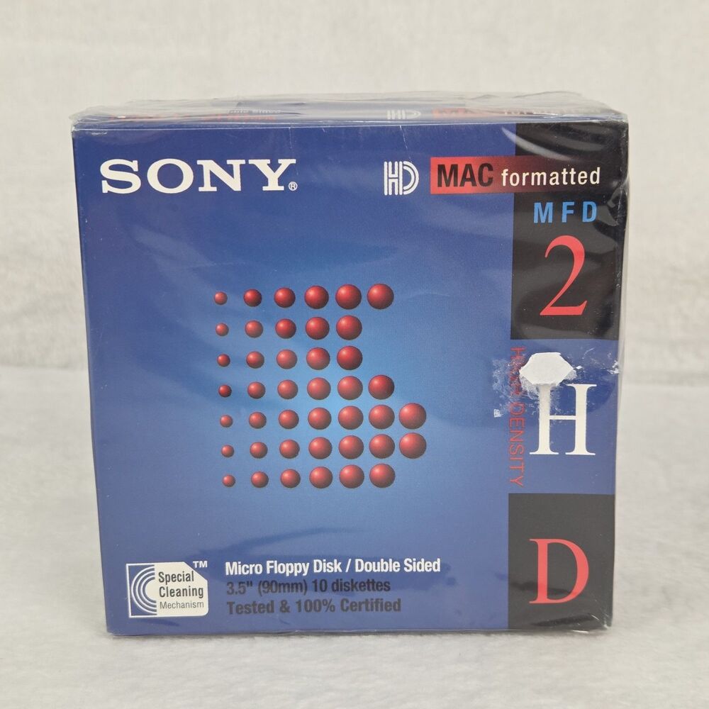 Vintage Sony HD 3.5" Floppy Disks Mac Formatted 2HD New Sealed 10 Pack